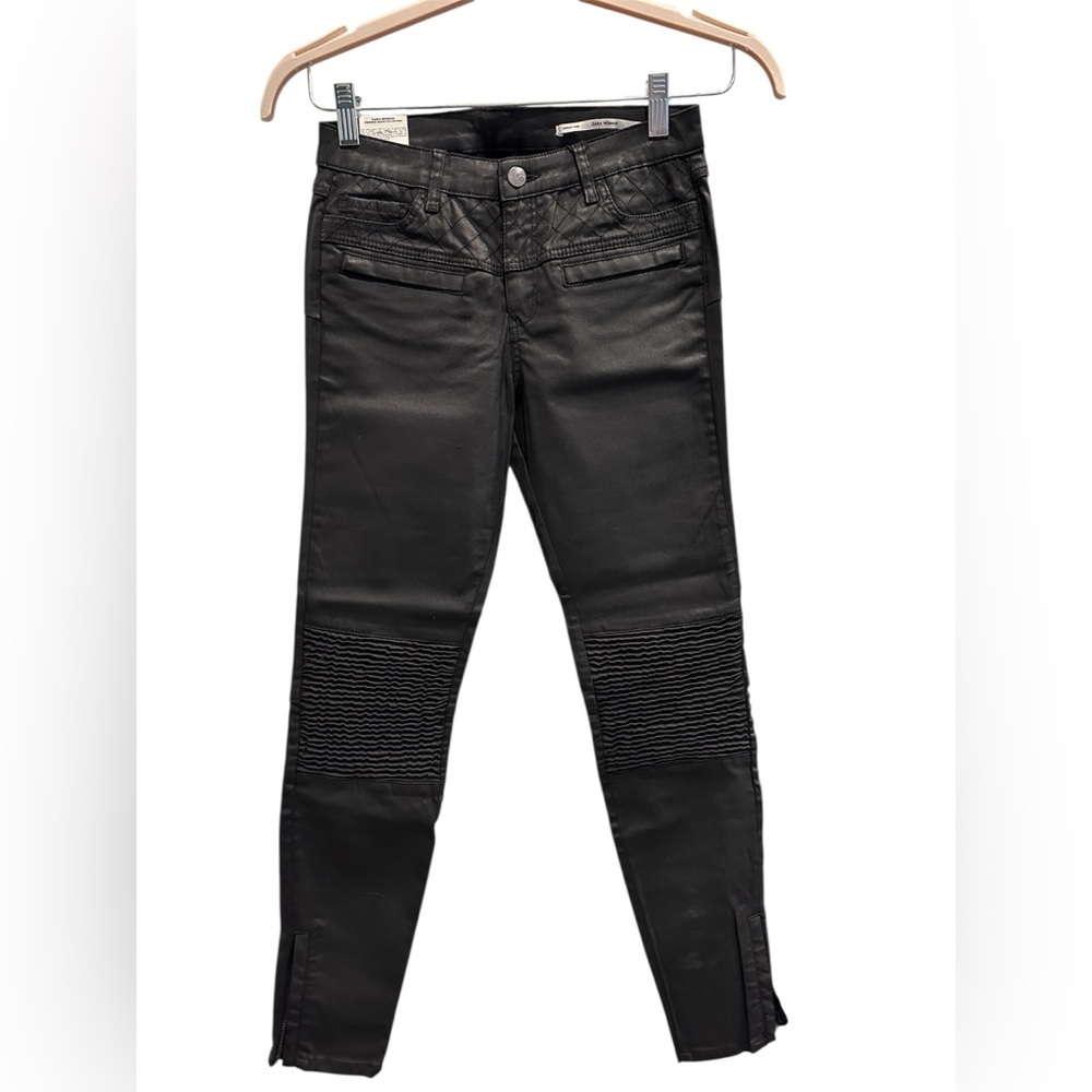 NWT Zara Black Skinny Biker Pants Quilted Coated Slim Fit Whimsigoth Women’s 4 - Picture 2 of 13